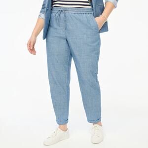 J. Crew Pants Chambray Drawstring Waist Tapered Cotton Med Echo Blue Wash NWT 18